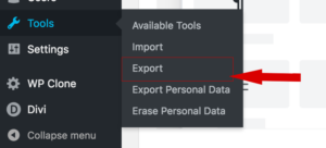 WP>Tools>Export
